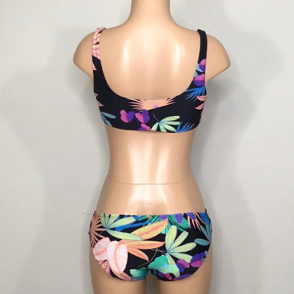 New. PILYQ multicolored palm leaf bikini.